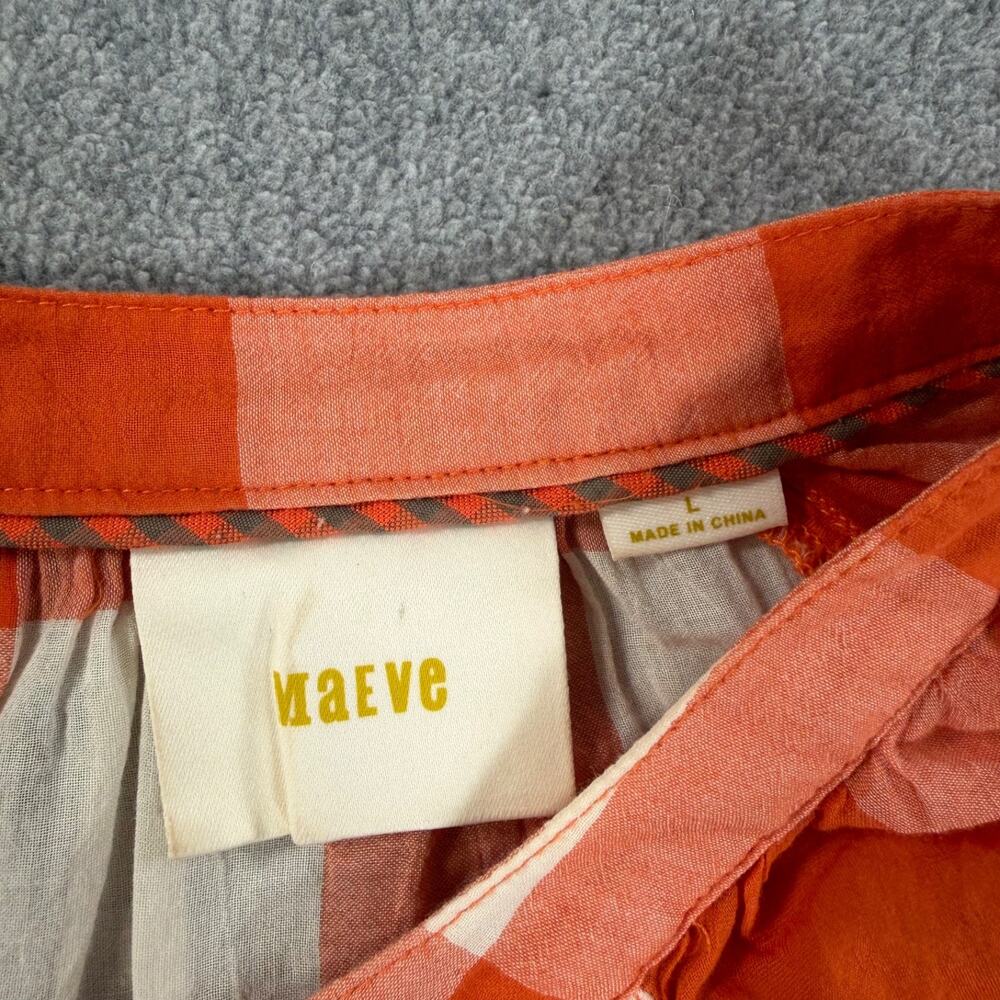 Maeve Orange and White Gingham Button-Front Blouse - Picture 4 of 10